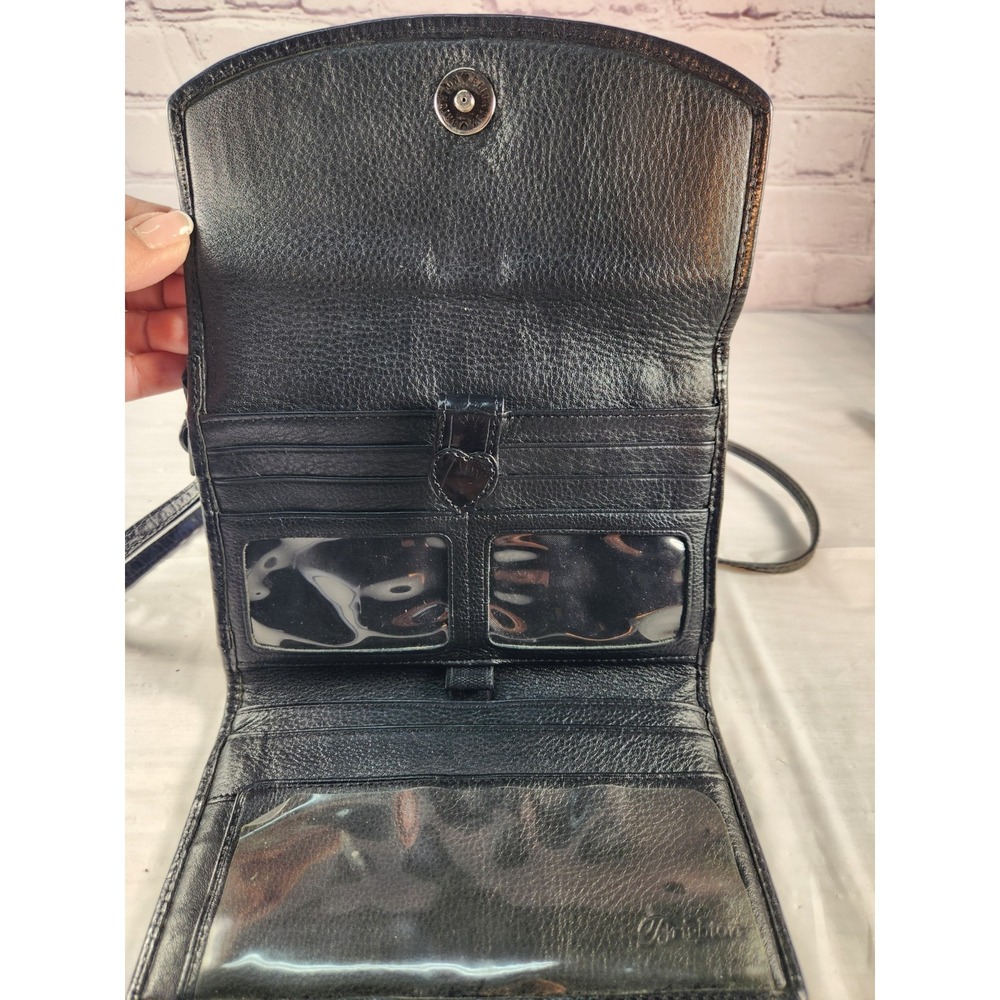 Brighton Organizer Black Mock Crocodile Leather Wallet Crossbody Purse - Picture 5 of 9